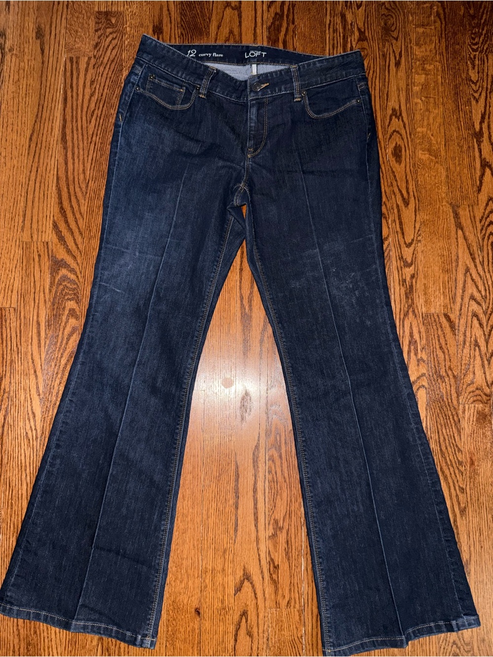 LOFT Dark Blue Flare Jeans — Mid-Rise Wide Leg
